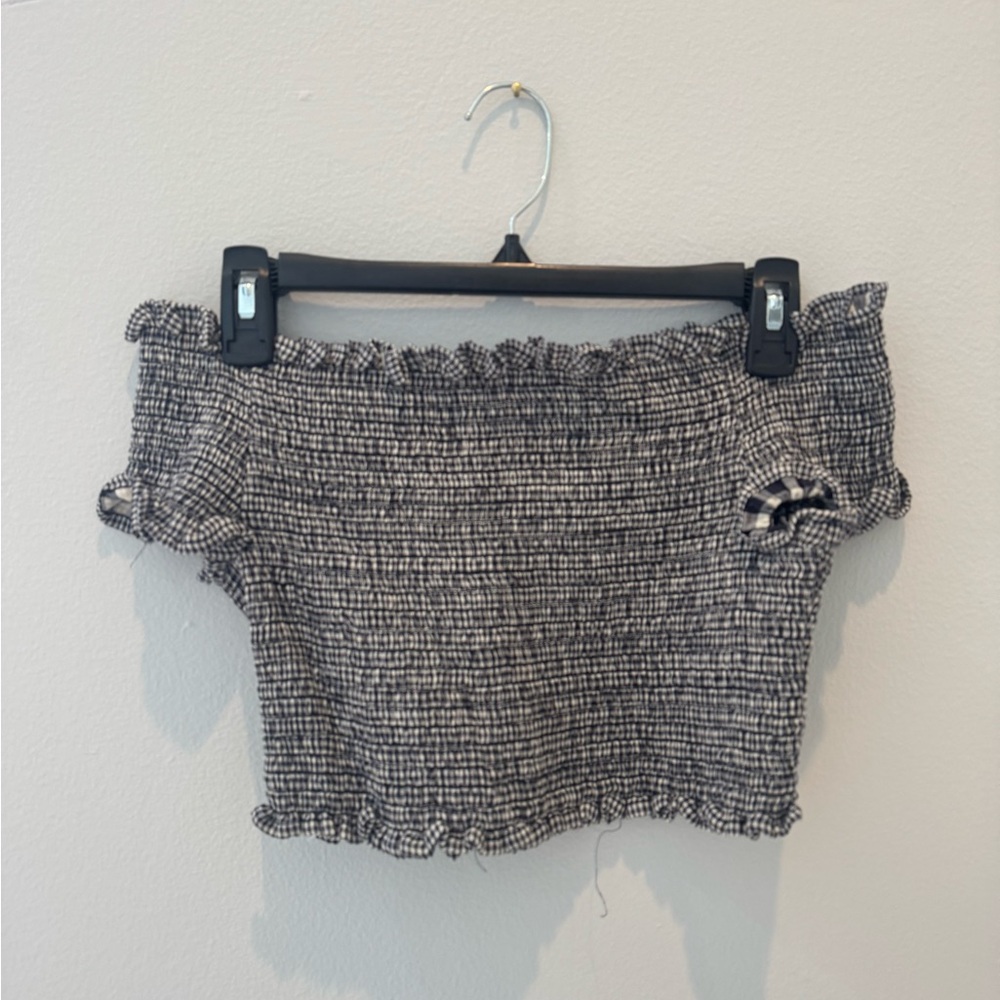 Ecote Black and Cream Textured Off-Shoulder Top